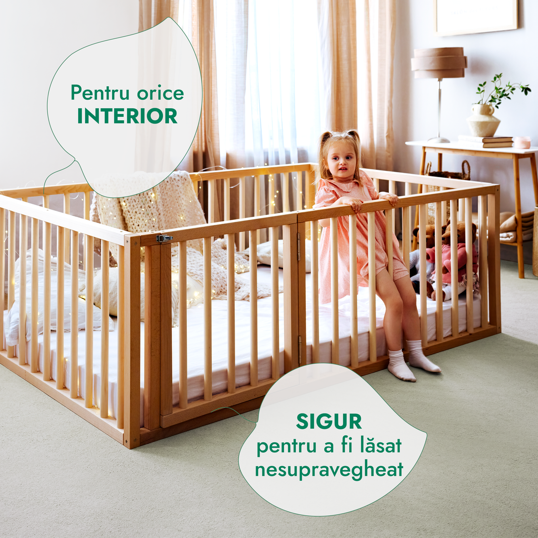Cadru de pat Montessori cu protecție pentru copii mici