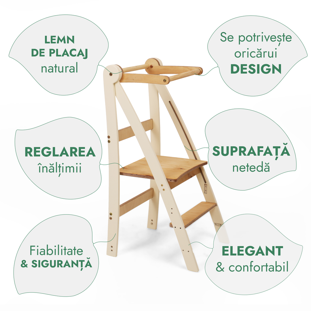 Turn de învățare reglabil: taburet cu trepte pentru copii