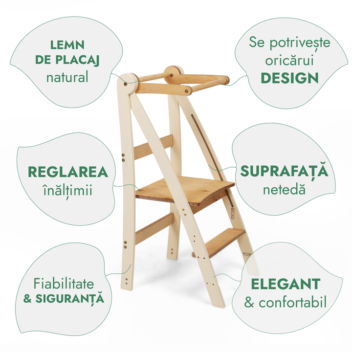 Turn de învățare reglabil: taburet cu trepte pentru copii