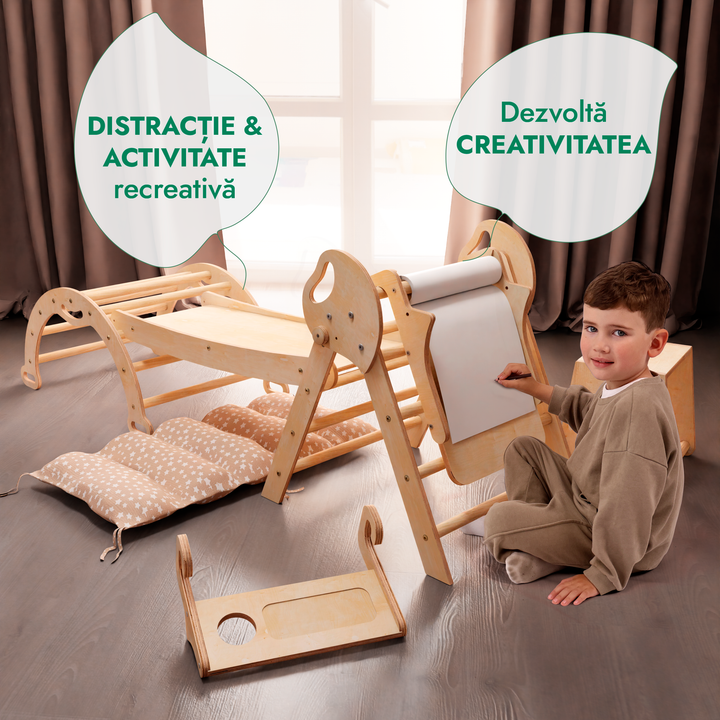 Set de cățărat Montessori 5 în 1: scară triunghiulară + arc de cățărat + tobogan + pernă + гmelecký doplnok
