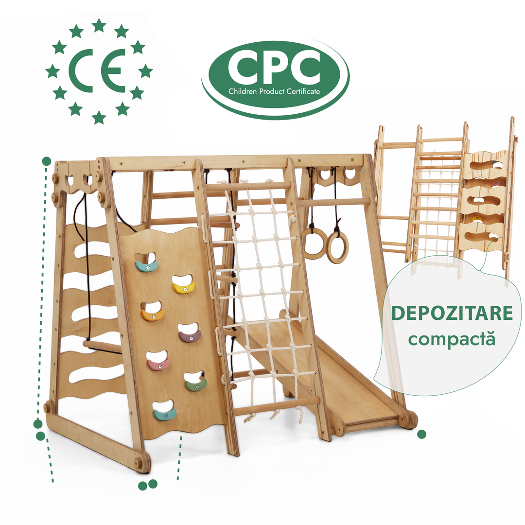 Set de gimnastică Jungle 6 în 1 pentru copii: Loc de joacă + set de leagăne + tobogan + frânghie + scări