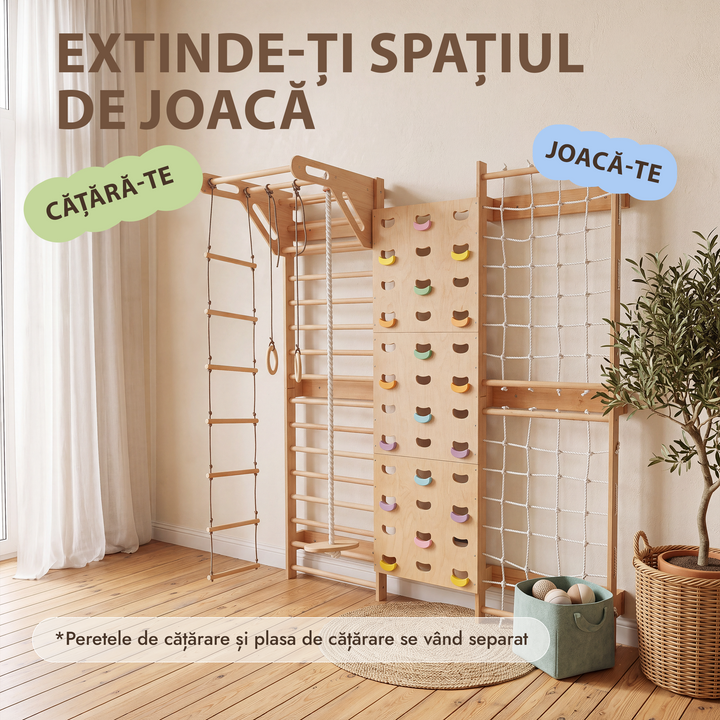 5-în-1 Spalieră gimnastică pentru copii cu bară și set de leagăne 3-în-1