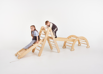 Set de cățărat Montessori 4 în 1: scară triunghiulară + Arc de cățărat + Tobogan și pernă