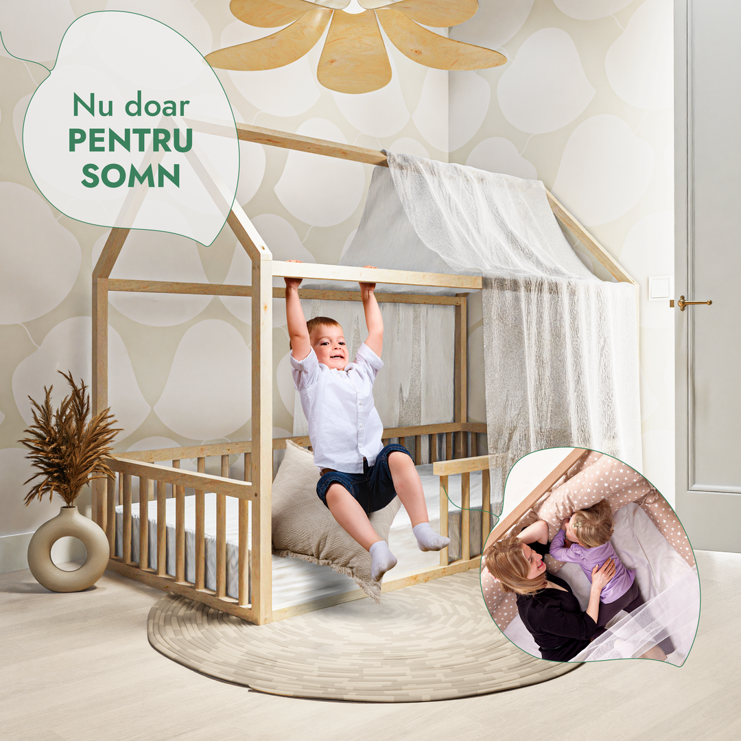 Pat cu protecție pentru căsuță Montessori pentru copii mici