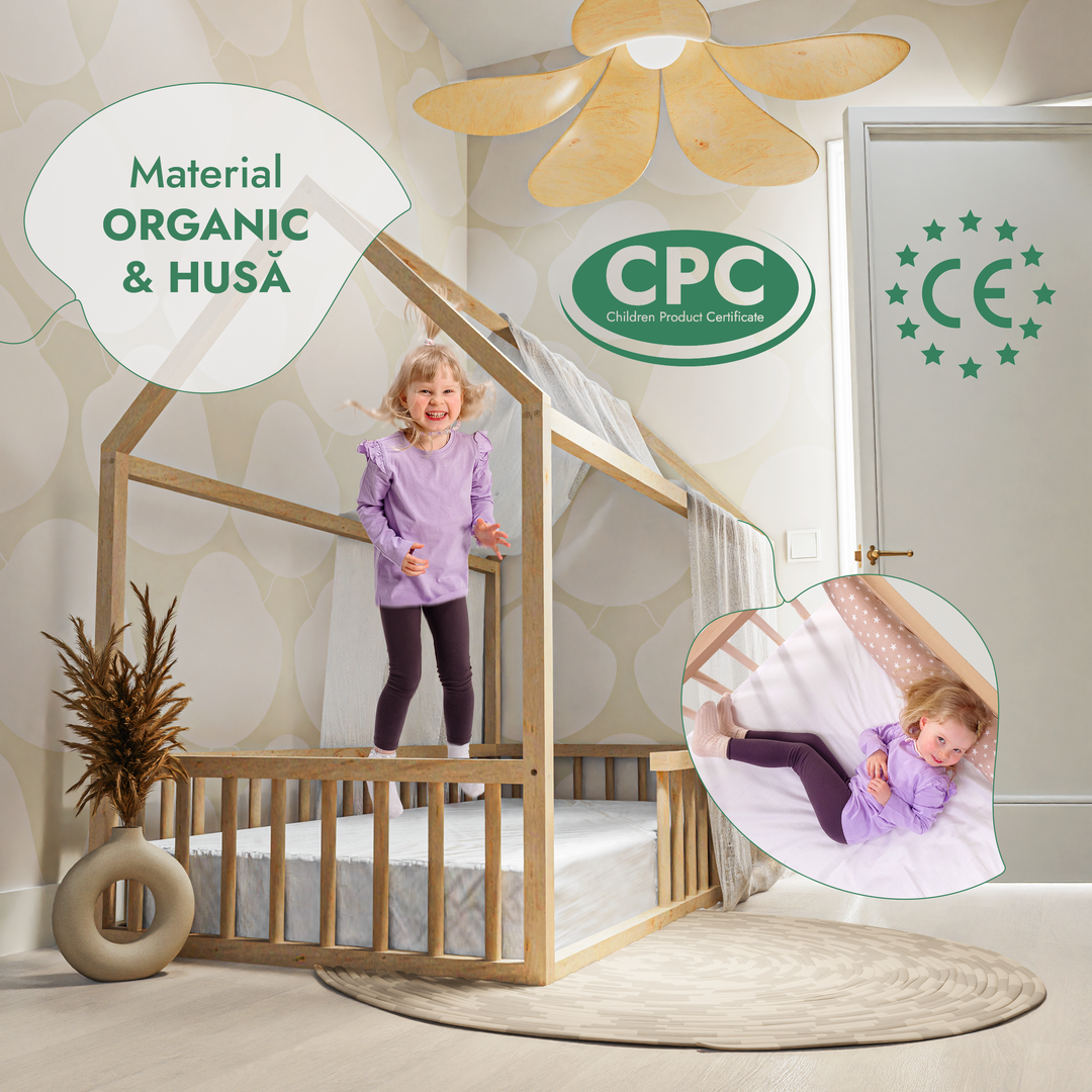 Pat cu protecție pentru căsuță Montessori pentru copii mici