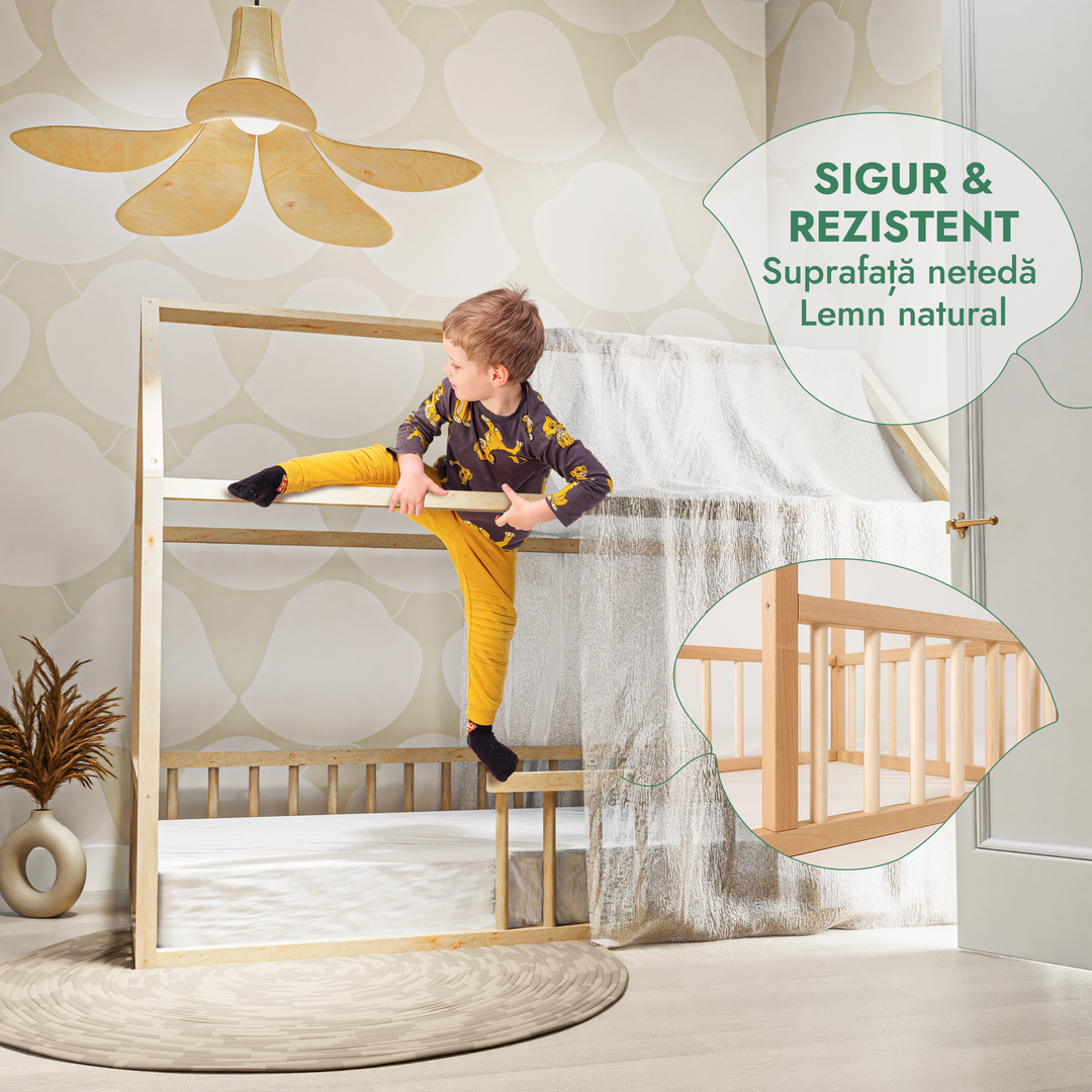 Pat cu protecție pentru căsuță Montessori pentru copii mici