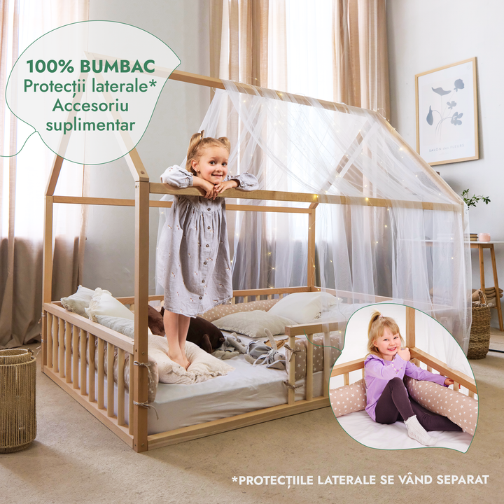 Pat cu protecție pentru căsuță Montessori pentru copii mici