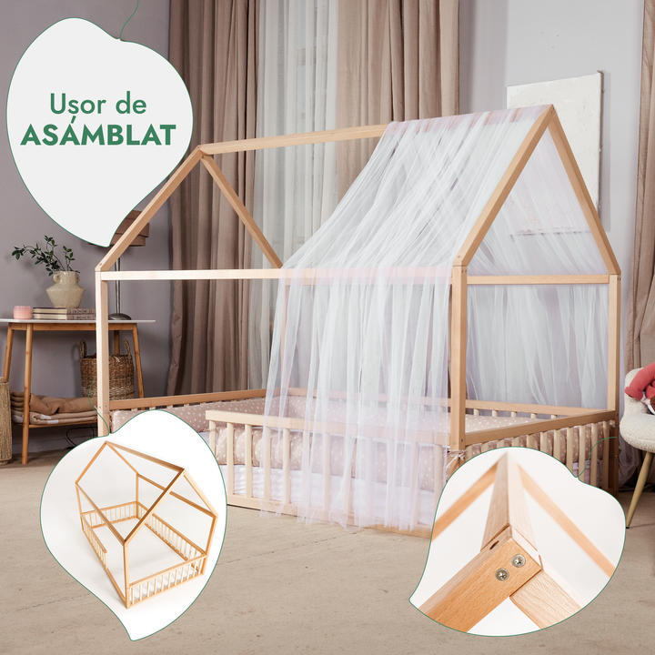 Pat cu protecție pentru căsuță Montessori pentru copii mici