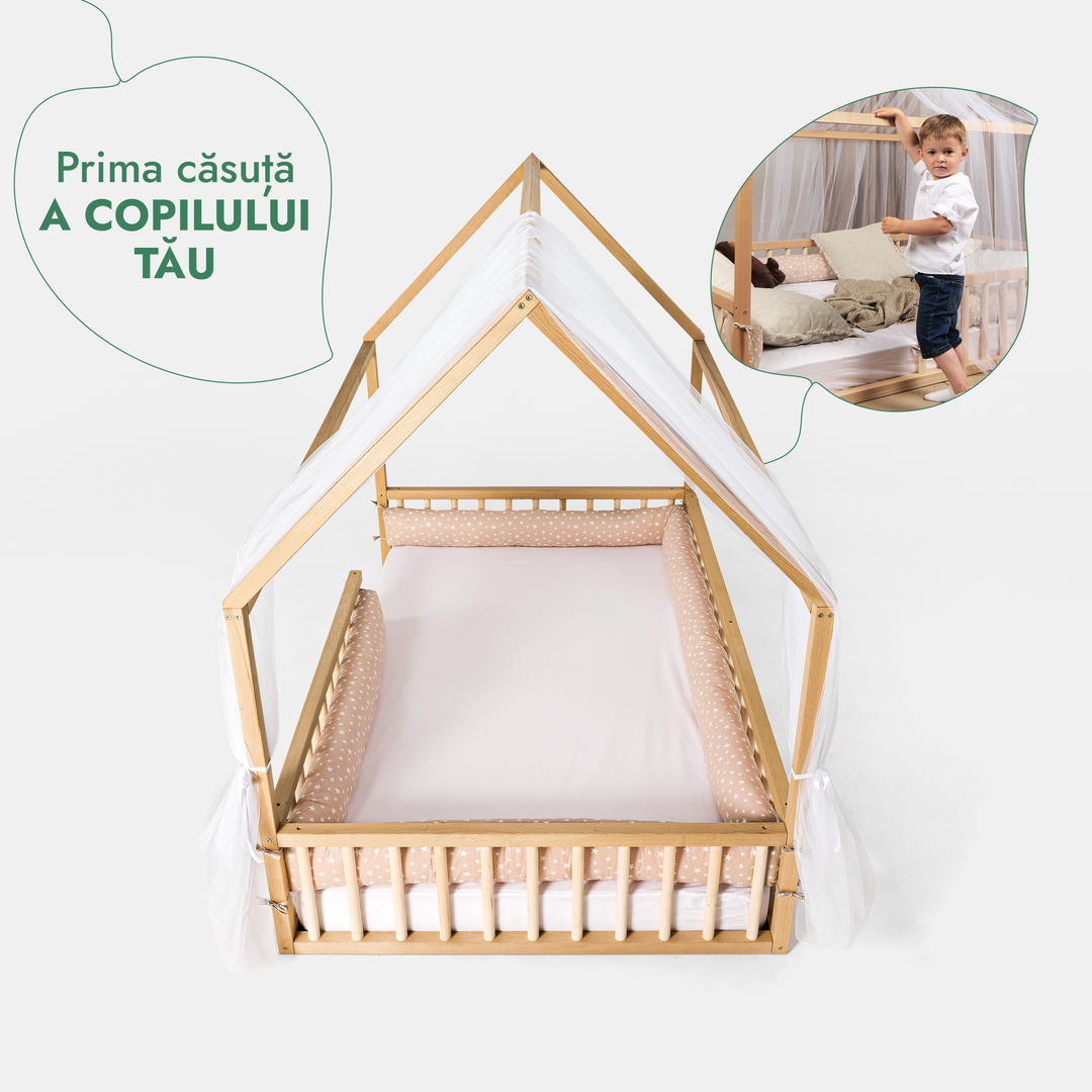 Pat cu protecție pentru căsuță Montessori pentru copii mici