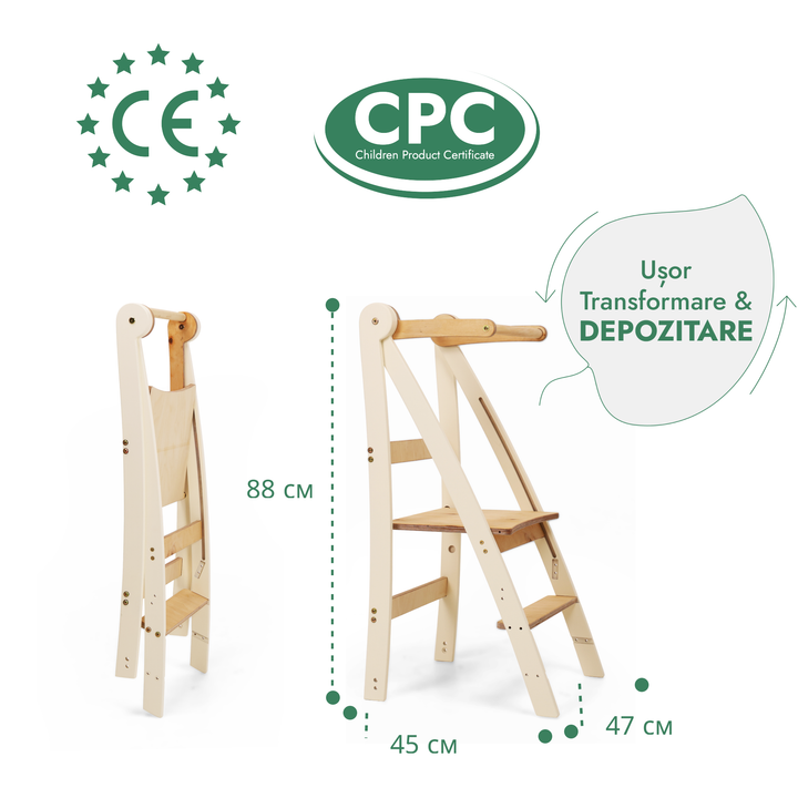 Turn de învățare reglabil: taburet cu trepte pentru copii