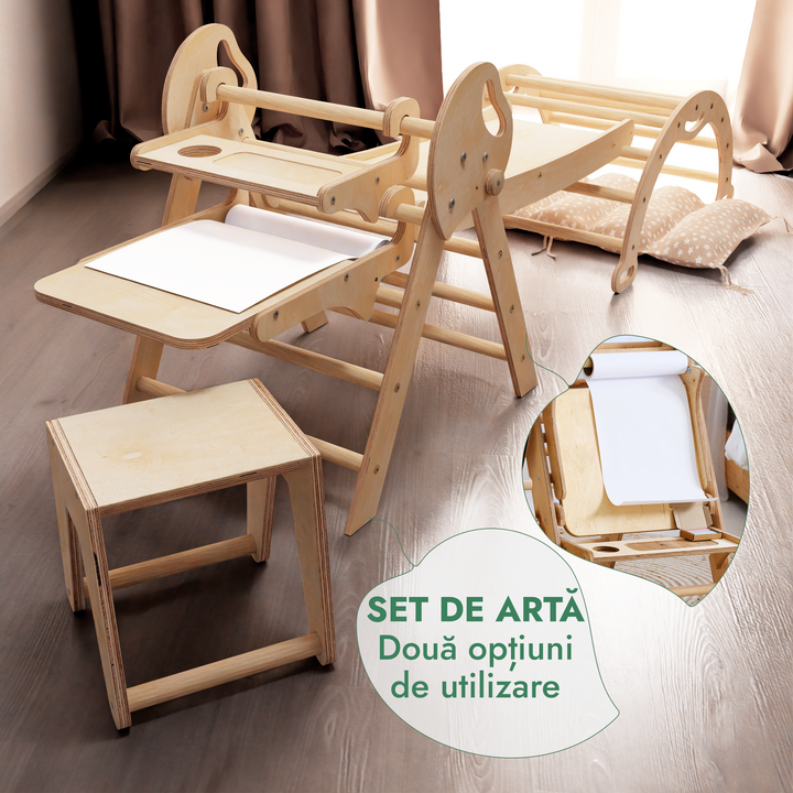 Set de cățărat Montessori 5 în 1: scară triunghiulară + arc de cățărat + tobogan + pernă + гmelecký doplnok