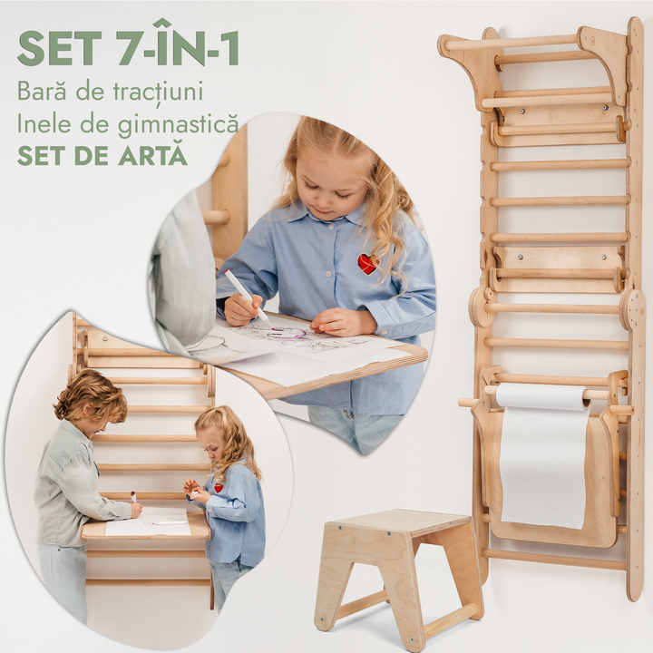 7in1 Spalier de gimnastică/scară de cățărat pentru copii + Set cu leagăn + Umelecký doplnok