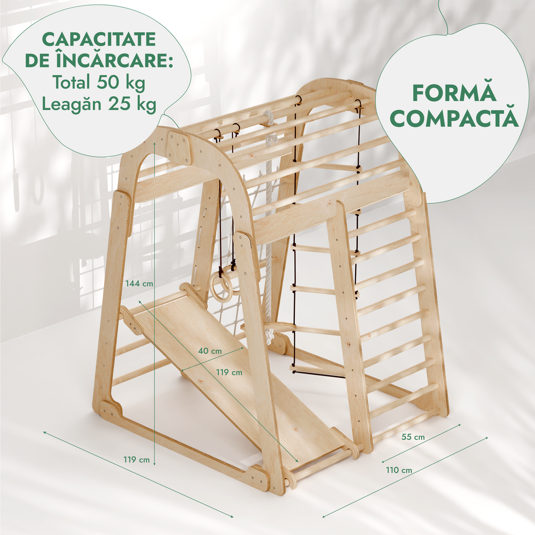 Loc de joacă de interior pentru copii mici – 7 în 1 Loc de joacă + Set de leagăne + Tobogan + Set de artă