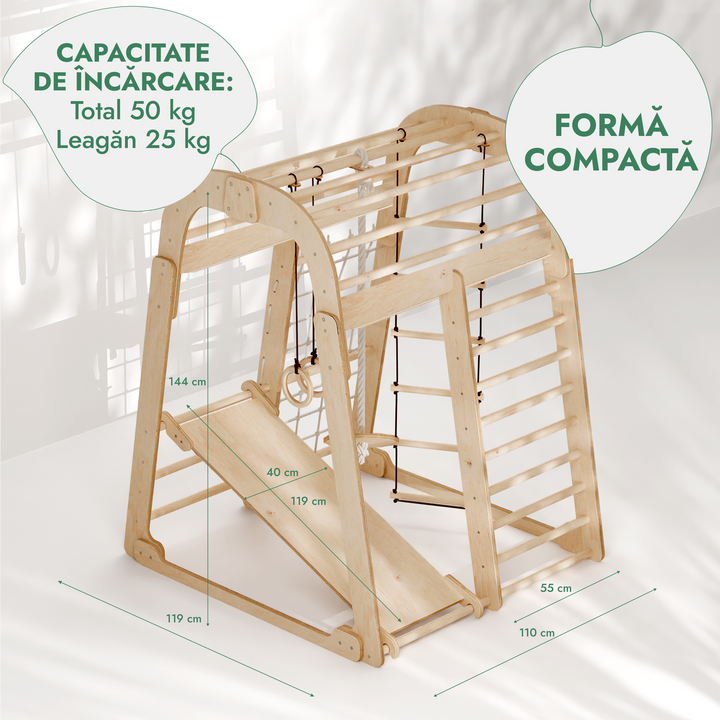Loc de joacă de interior pentru copii mici – 6 în 1 Loc de joacă + Set de leagăne + Tobogan