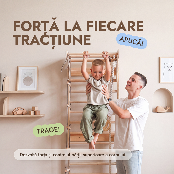 5-în-1 Spalieră gimnastică pentru copii cu bară și set de leagăne 3-în-1