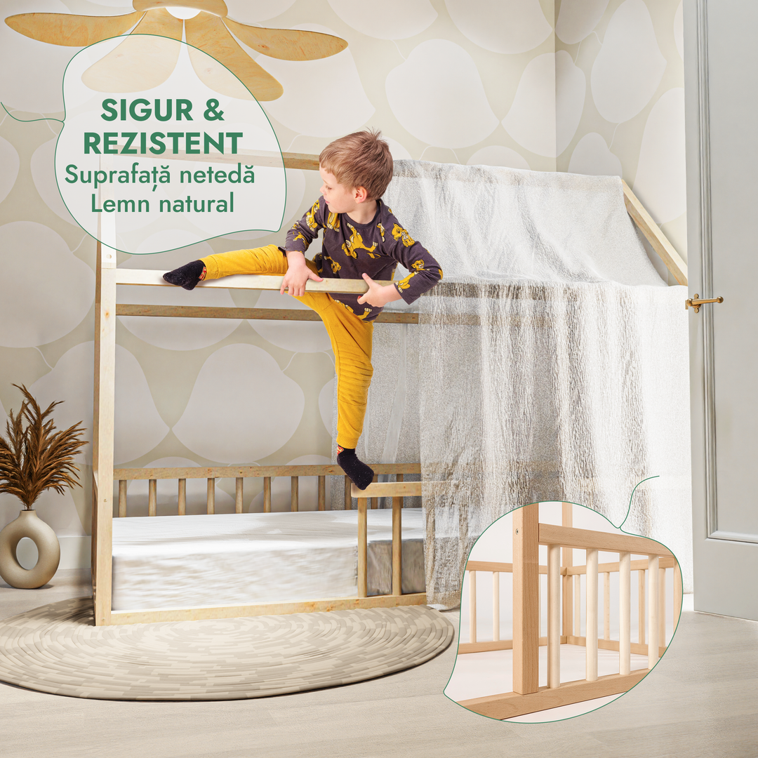 Pat cu protecție pentru căsuță Montessori pentru copii mici