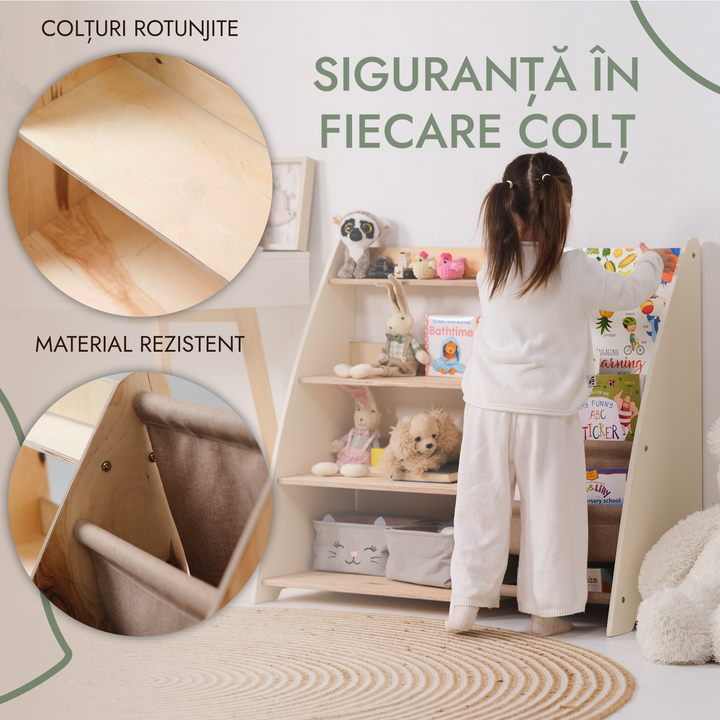 Raft Montessori 2 în 1 pentru cărți și jucării pentru copii mici