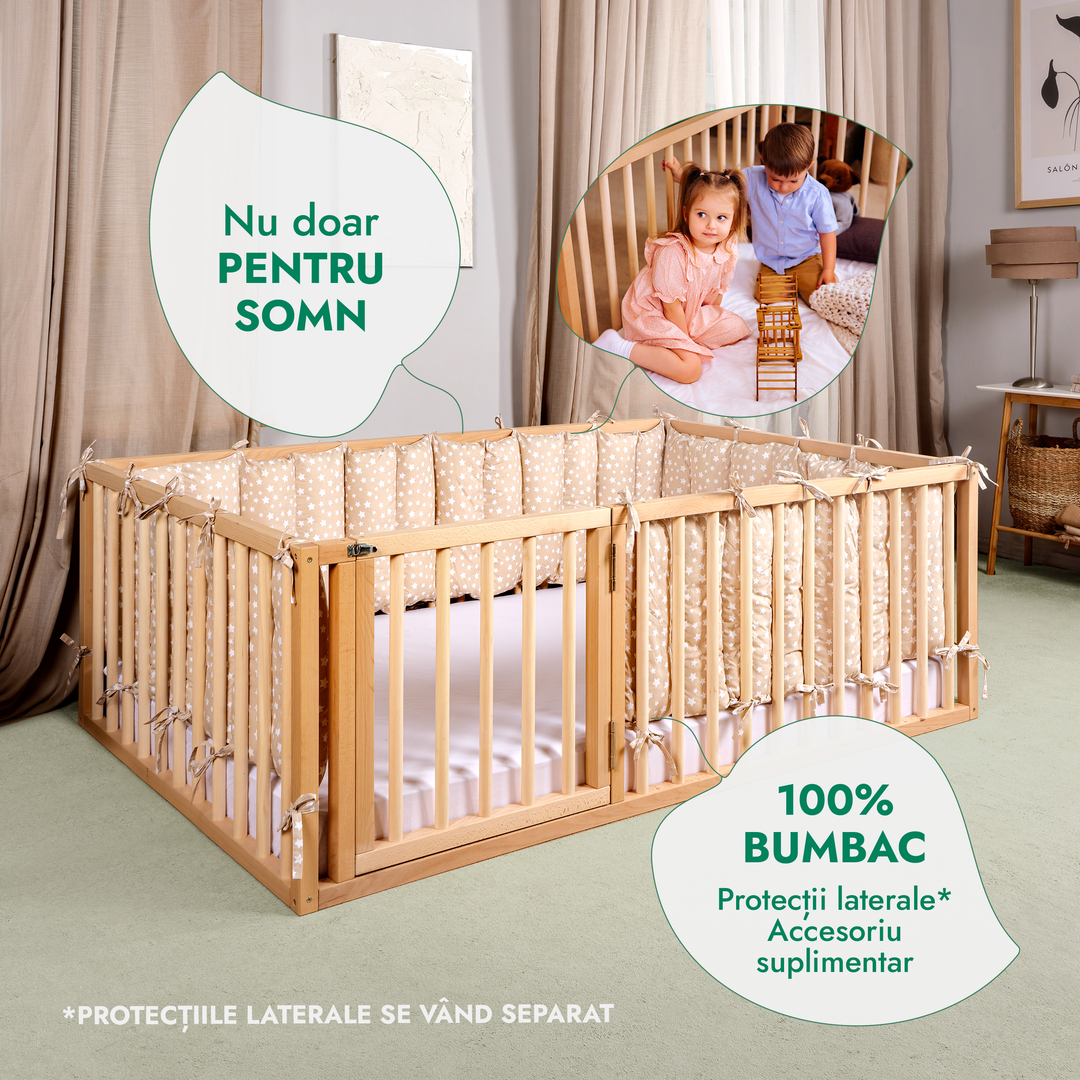 Cadru de pat Montessori cu protecție pentru copii mici