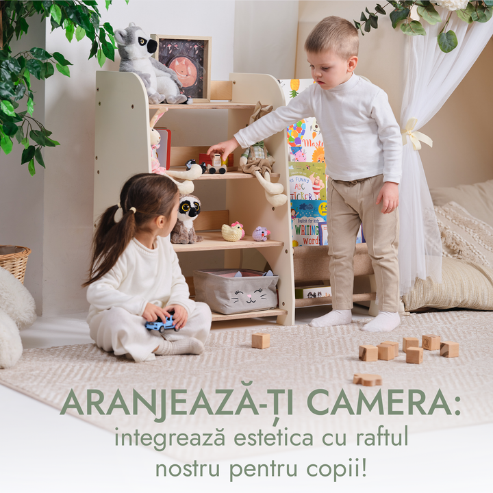 Rafturi Montessori din lemn 2 în 1: Rafturi pentru cărți sau jucării