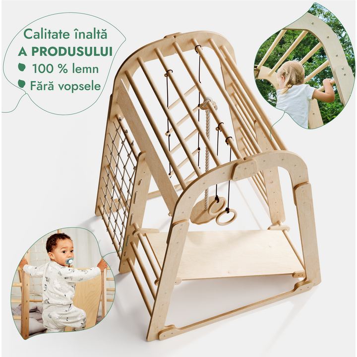 Loc de joacă de interior pentru copii mici – 6 în 1 Loc de joacă + Set de leagăne + Tobogan
