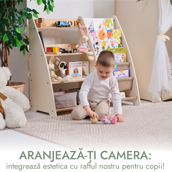 Raft Montessori 2 în 1 pentru cărți și jucării pentru copii mici