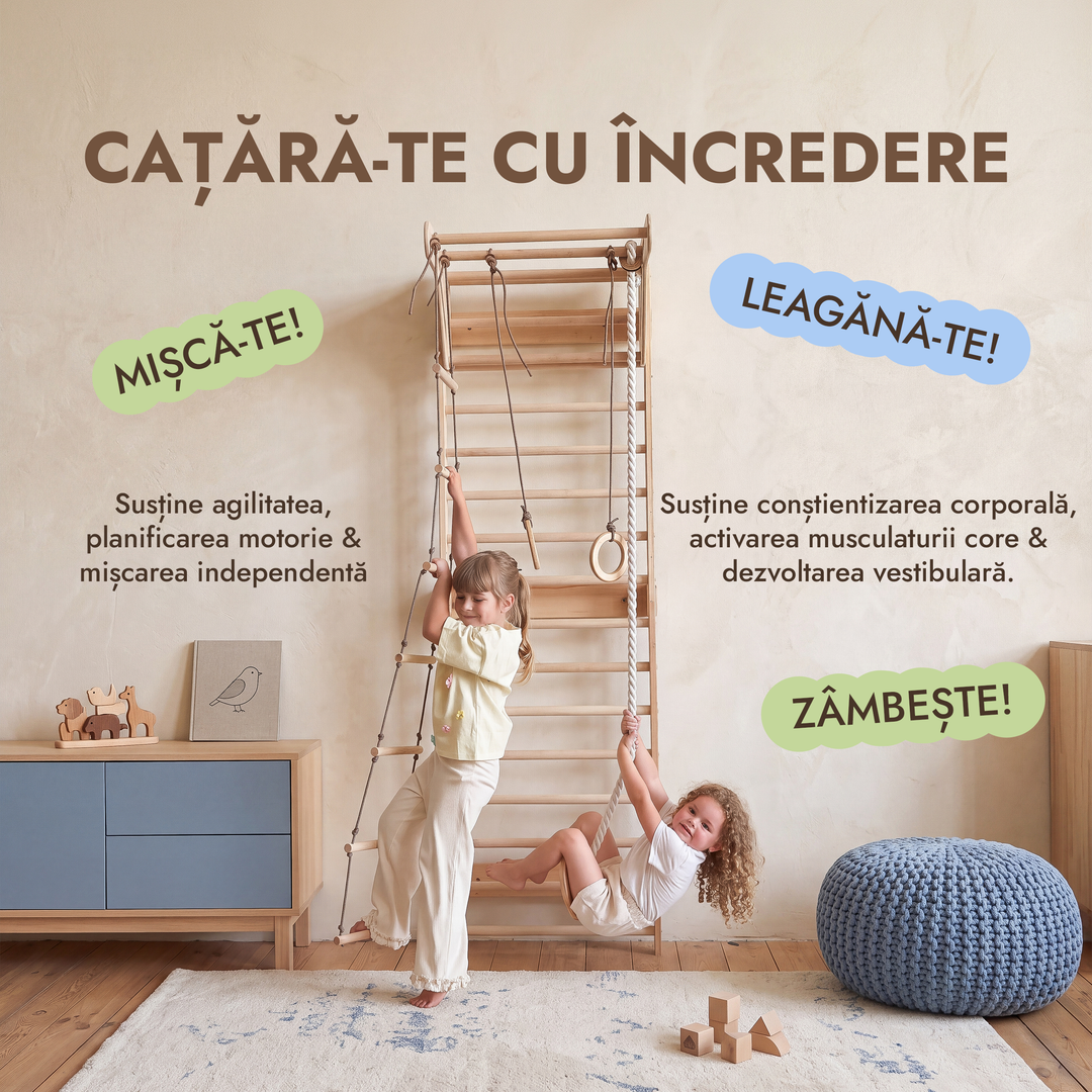 5-în-1 Spalieră gimnastică pentru copii cu bară și set de leagăne 3-în-1