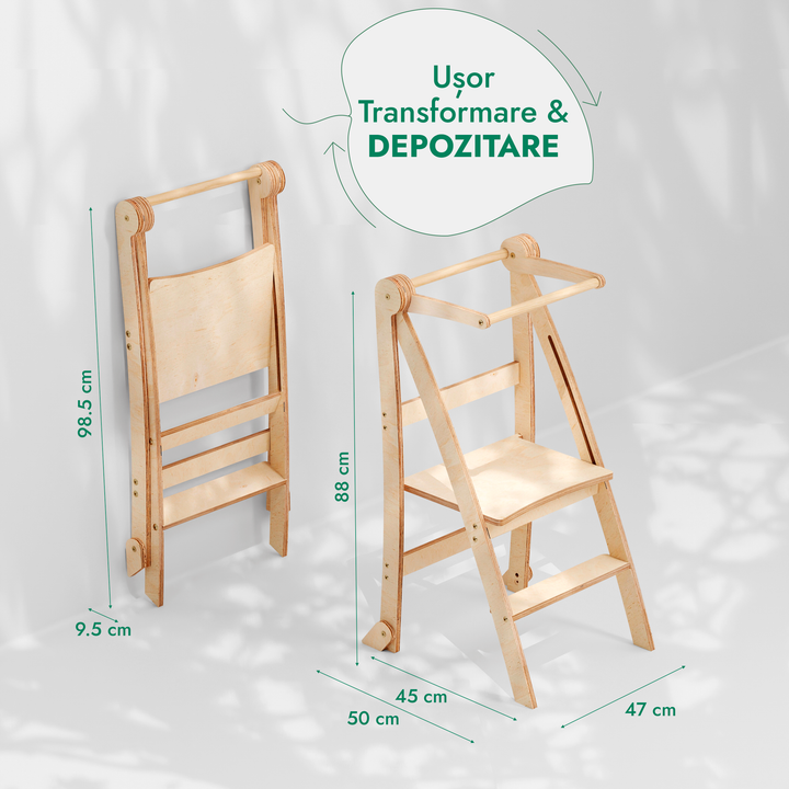 Turn de învățare: Scaun cu treaptă pliabilă pentru copii mici – bej