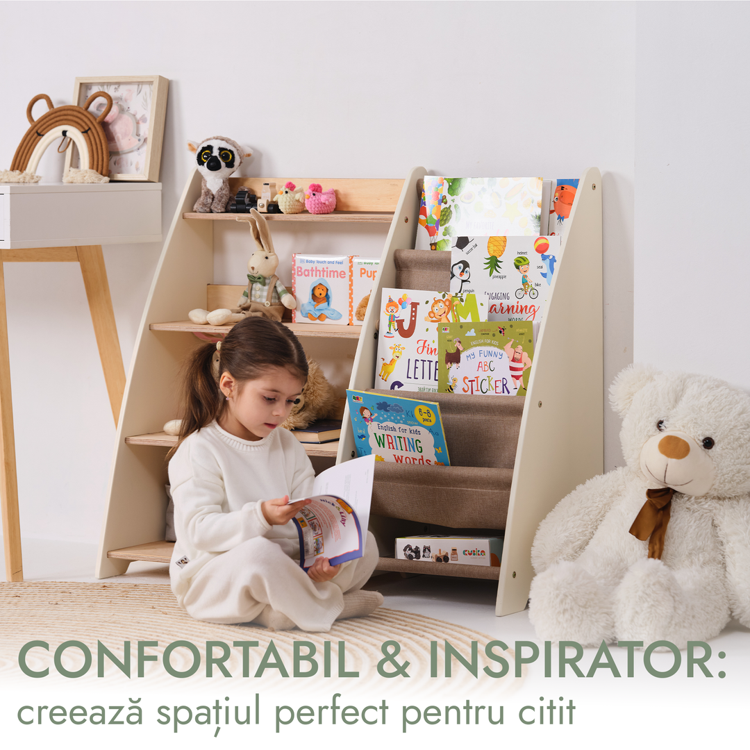 Raft Montessori 2 în 1 pentru cărți și jucării pentru copii mici