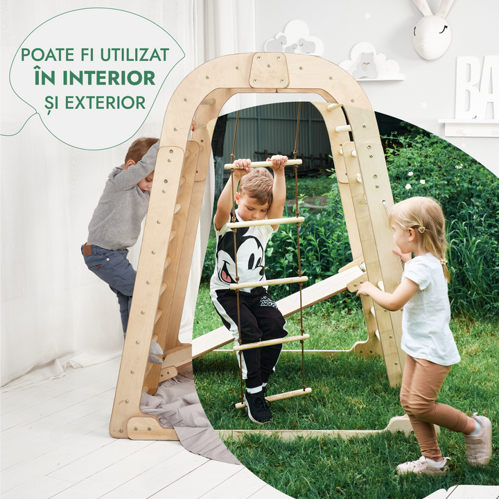 Loc de joacă de interior pentru copii mici – 6 în 1 Loc de joacă + Set de leagăne + Tobogan