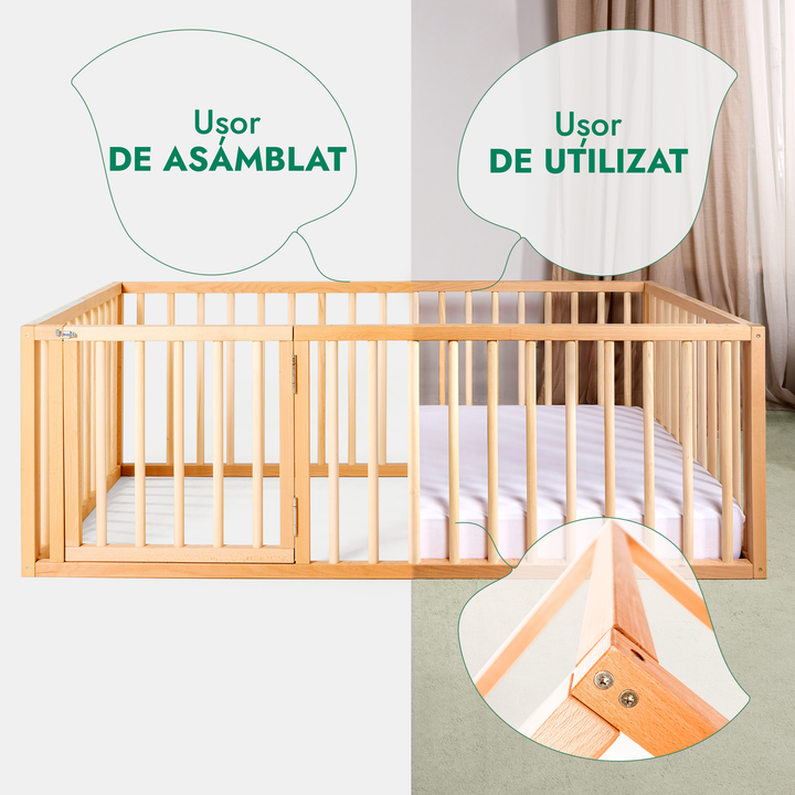 Cadru de pat Montessori cu protecție pentru copii mici