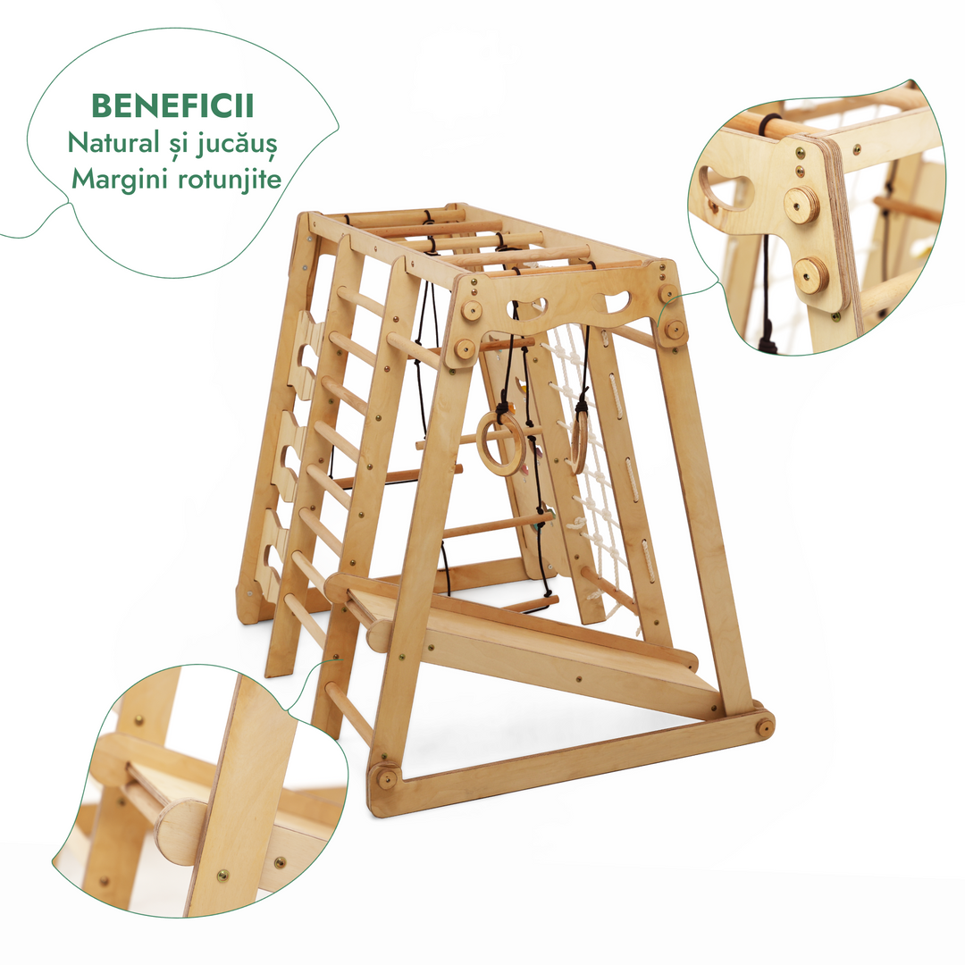 Set de gimnastică Jungle 6 în 1 pentru copii: Loc de joacă + set de leagăne + tobogan + frânghie + scări
