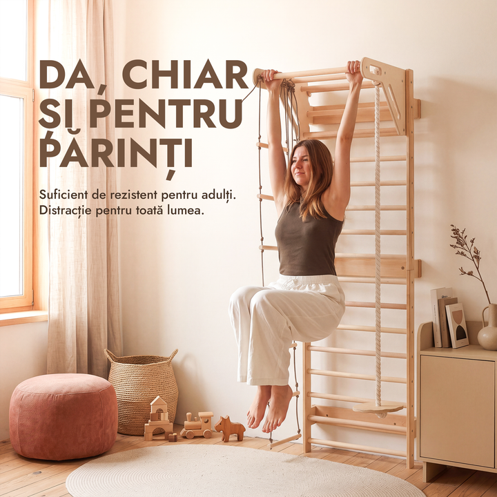 5-în-1 Spalieră gimnastică pentru copii cu bară și set de leagăne 3-în-1