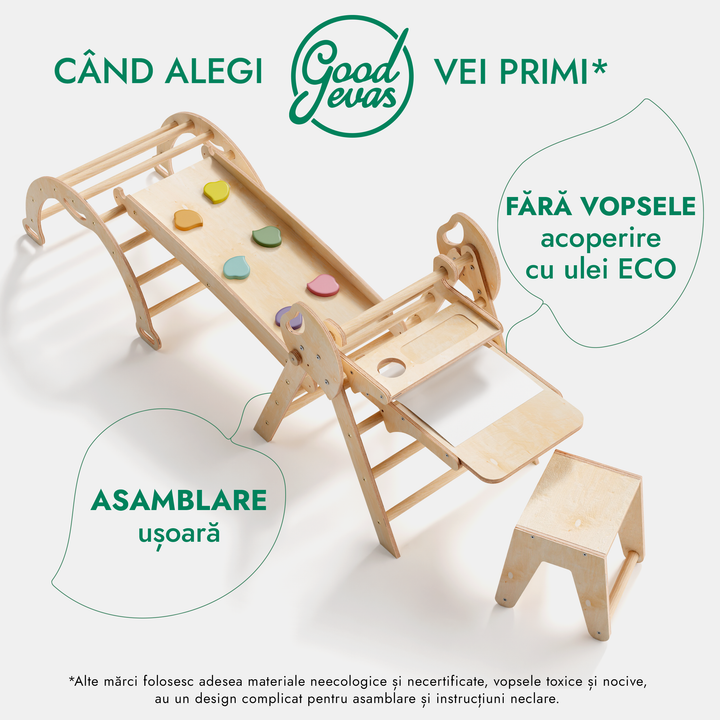 Set de cățărat Montessori 5 în 1: scară triunghiulară + arc de cățărat + tobogan + pernă + гmelecký doplnok