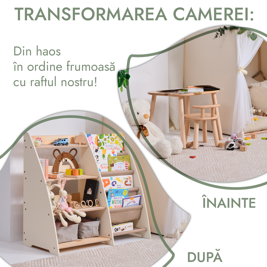 Raft Montessori 2 în 1 pentru cărți și jucării pentru copii mici