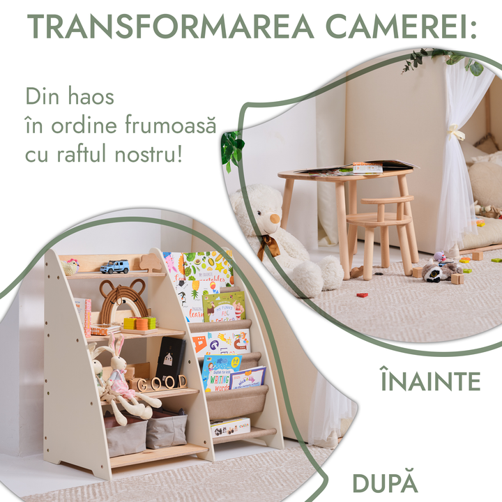 Raft Montessori 2 în 1 pentru cărți și jucării pentru copii mici