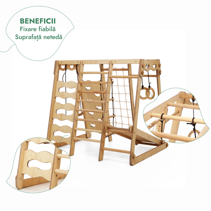 Set de gimnastică Jungle 6 în 1 pentru copii: Loc de joacă + set de leagăne + tobogan + frânghie + scări