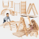 Set de cățărat Montessori 6 în 1:scară triunghiulară + Arc/balansoar + Tobogan/Rampă + Plasă + Pernă + Sevalet