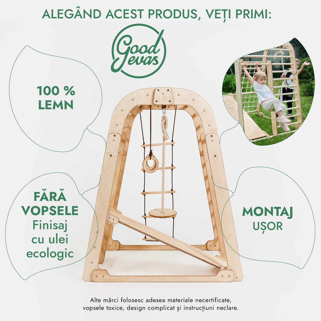 Loc de joacă de interior pentru copii mici – 6 în 1 Loc de joacă + Set de leagăne + Tobogan