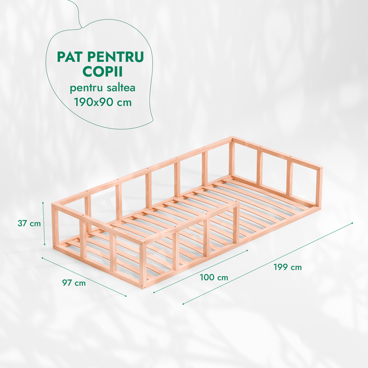 Cadru de pat Montessori cu protecție pentru copii mici
