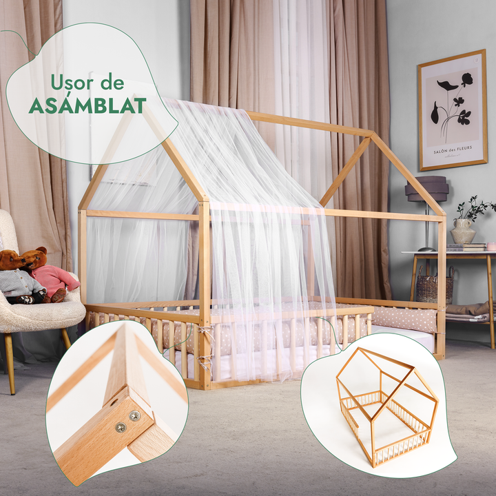 Pat cu protecție pentru căsuță Montessori pentru copii mici