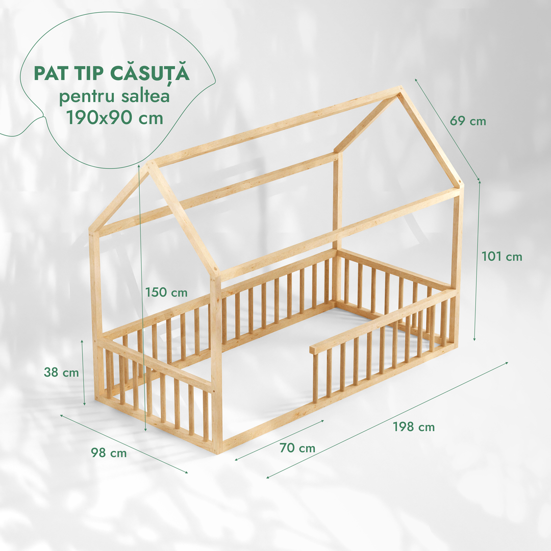 Pat cu protecție pentru căsuță Montessori pentru copii mici