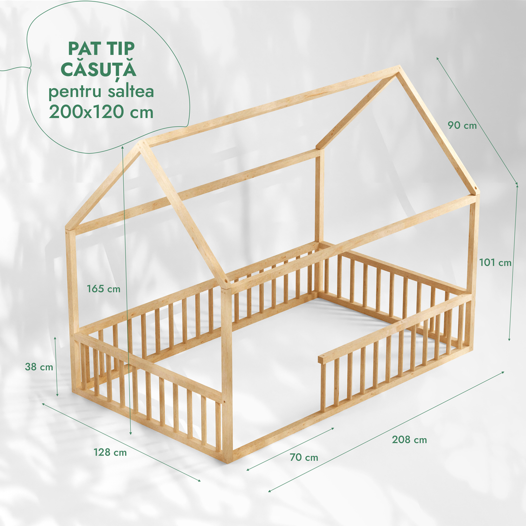 Pat cu protecție pentru căsuță Montessori pentru copii mici