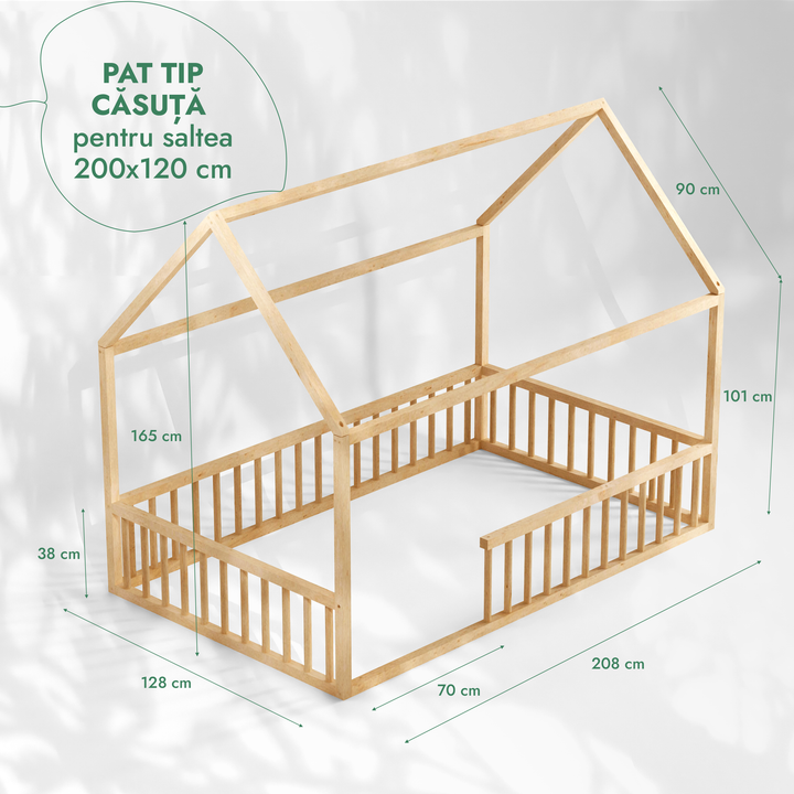 Pat cu protecție pentru căsuță Montessori pentru copii mici