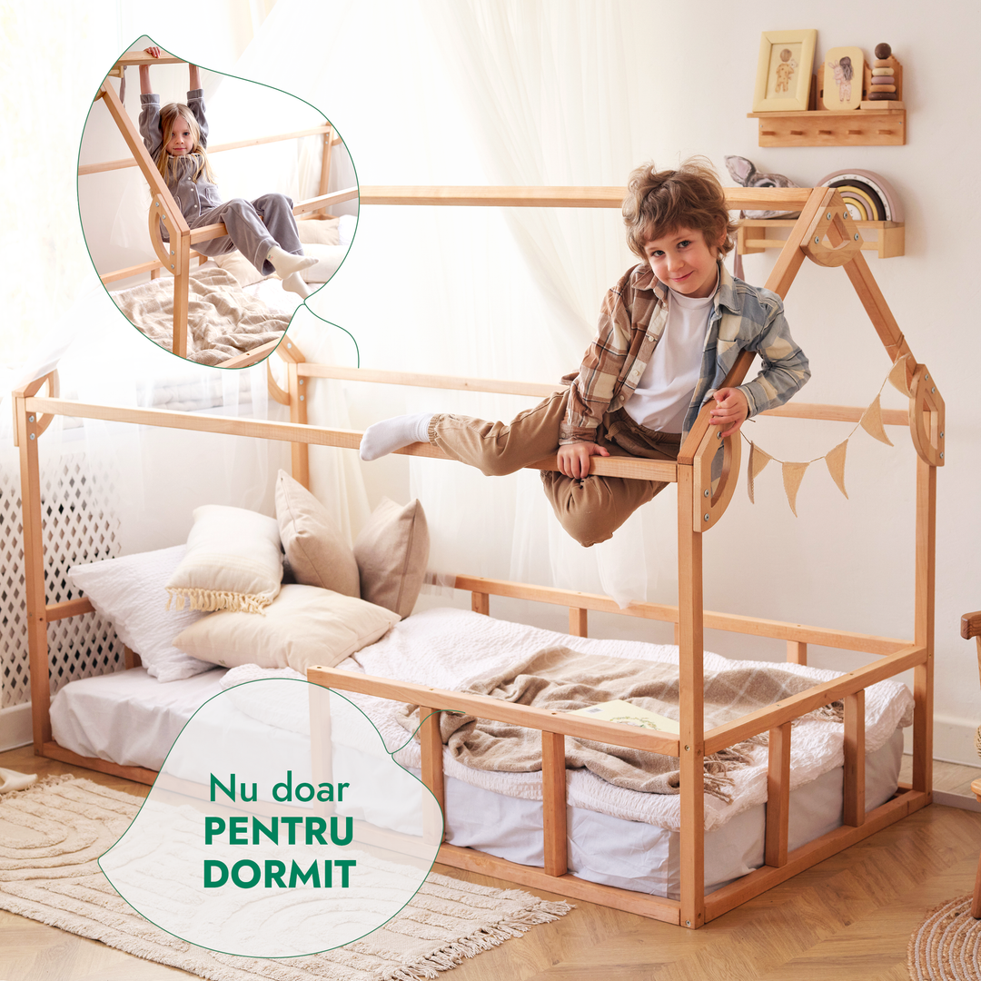 Pat cu protecție pentru căsuță Montessori pentru copii mici