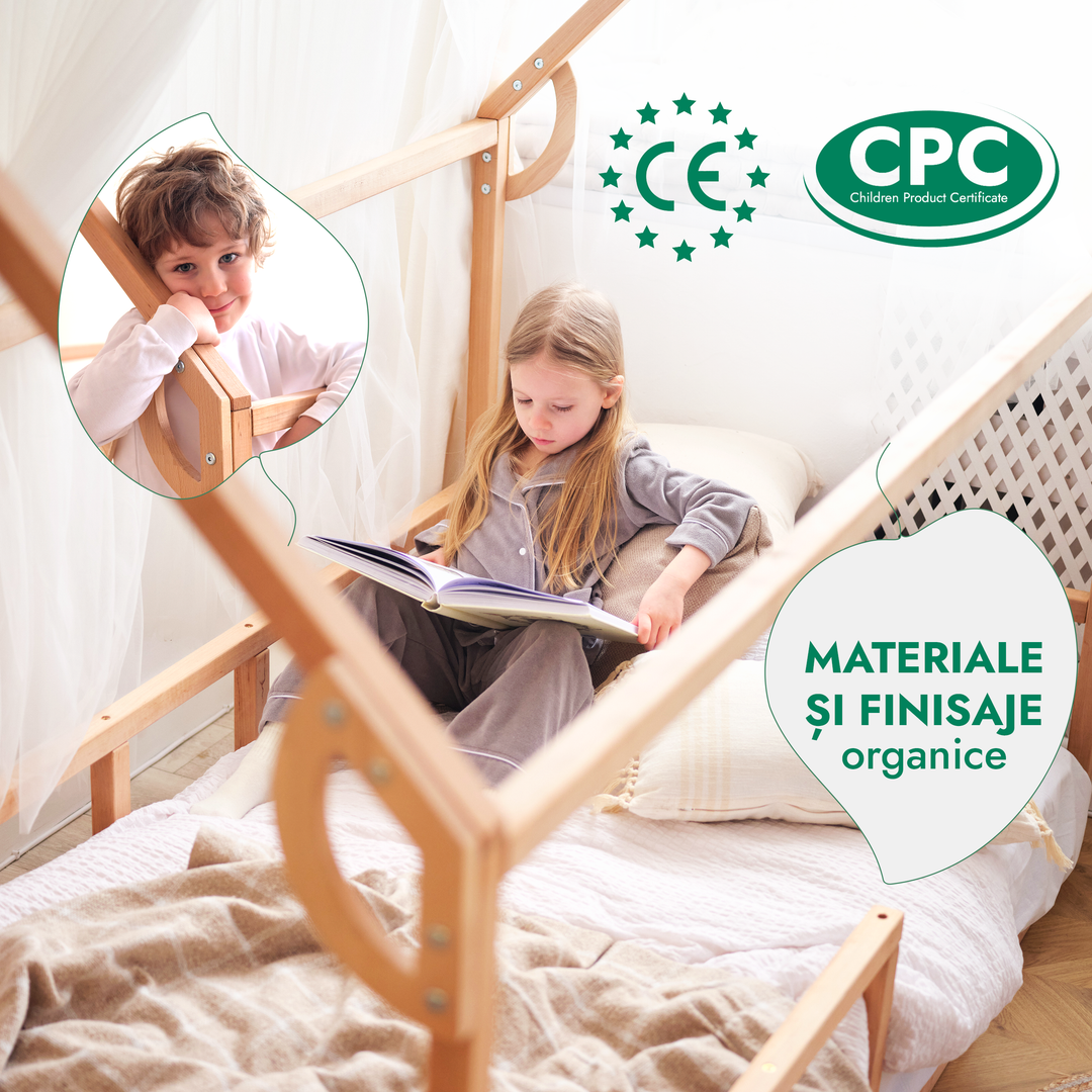 Pat cu protecție pentru căsuță Montessori pentru copii mici