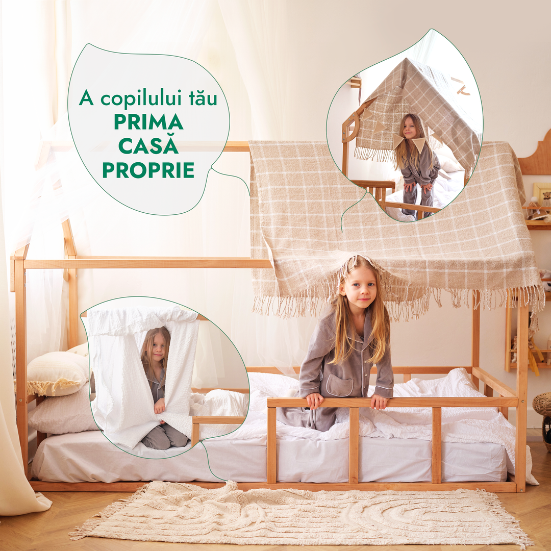 Pat cu protecție pentru căsuță Montessori pentru copii mici