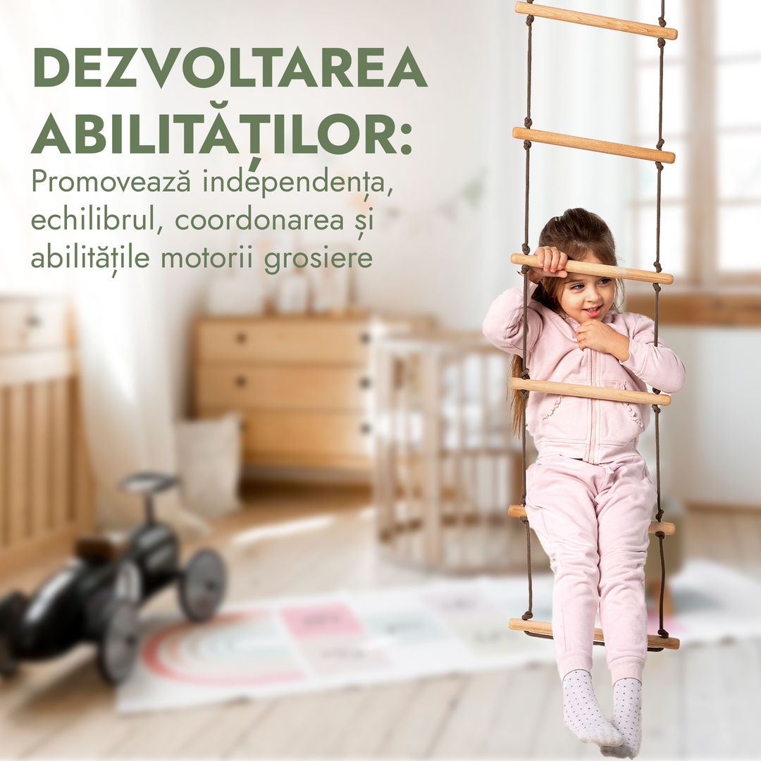 Set 3 în 1 cu leagăn și jucării de cățărare: scară din frânghie, inele de gimnastică și leagăn cu disc