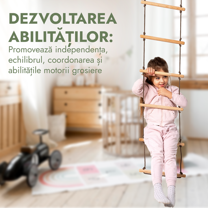 Set 3 în 1 cu leagăn și jucării de cățărare: scară din frânghie, inele de gimnastică și leagăn cu disc