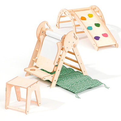 Set de cățărat Montessori 6 în 1: scară triunghiulară + arc de cățărat + tobogan + pernă + гmelecký doplnok