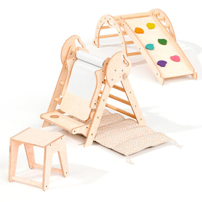 Set de cățărat Montessori 6 în 1: scară triunghiulară + arc de cățărat + tobogan + pernă + гmelecký doplnok